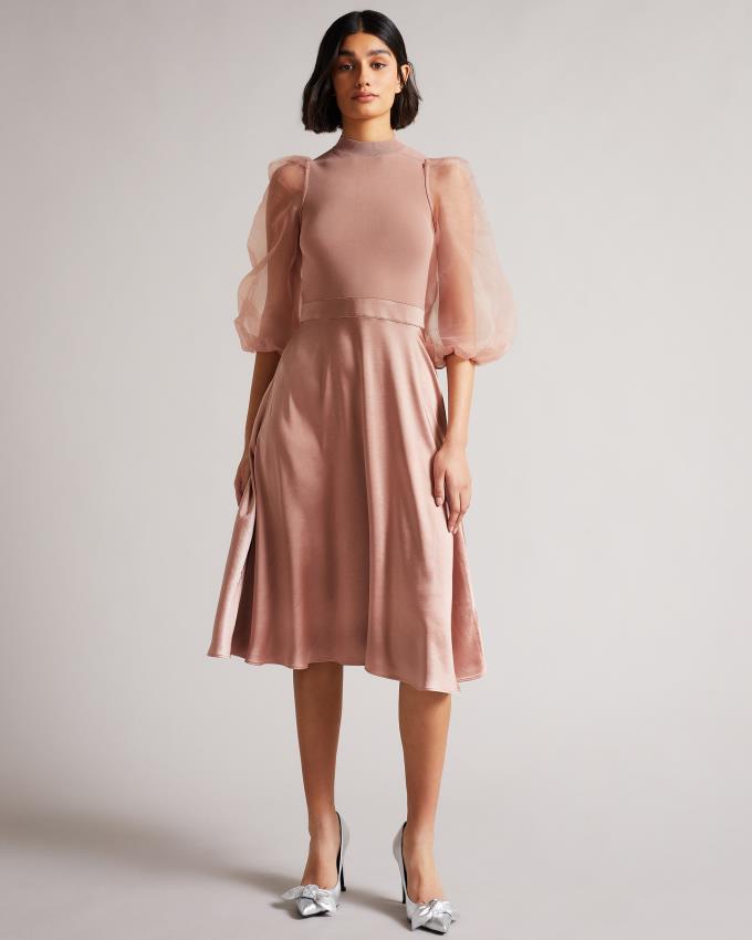 Peignoir Ted Baker Knit Satin And Organza Midi Rose Femme | QHC-35119027